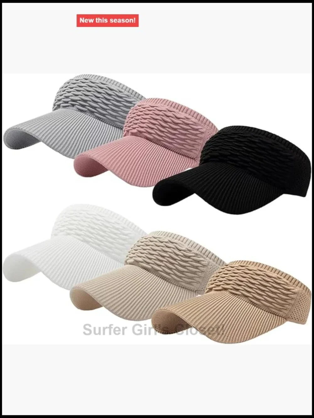 Wide Brim Sun Visor with UV Protection, Knitted Running Hat, Ponytail Friendly